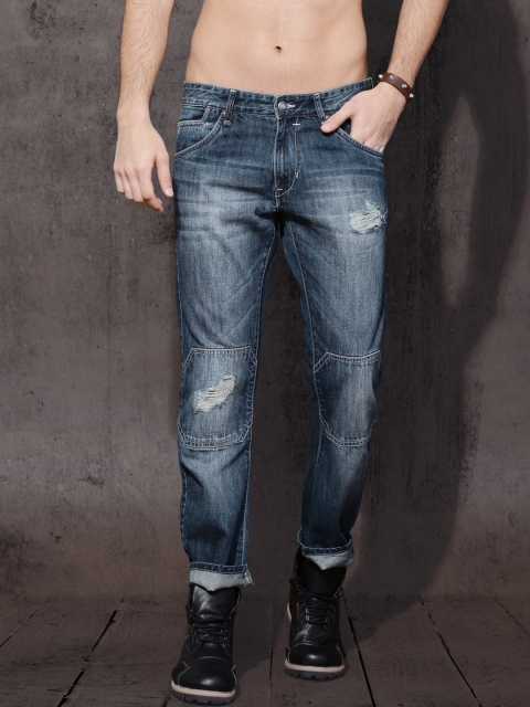 

Roadster Men Blue Banana Slim Fit Mid-Rise Low Distressed Jeans