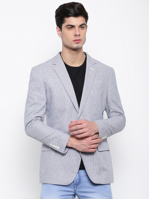 

U.S. Polo Assn. Navy & White Checked Single-Breasted Smart Casual Blazer, Navy blue