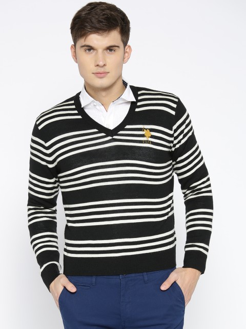 

U.S. Polo Assn. Men Black & White Striped Pullover
