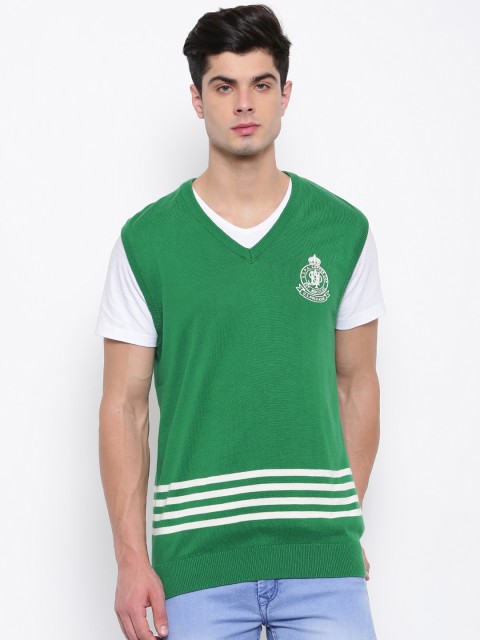 

U.S. Polo Assn. Men Green & Off-White Striped Pullover
