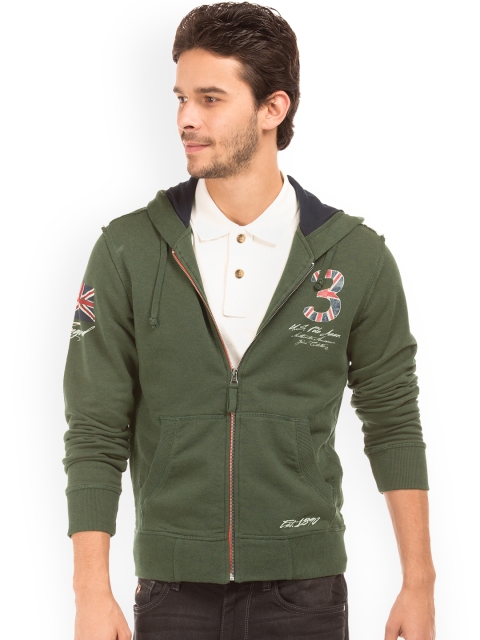 

U.S. Polo Assn. Denim Co. Men Green Printed Hooded Sweatshirt