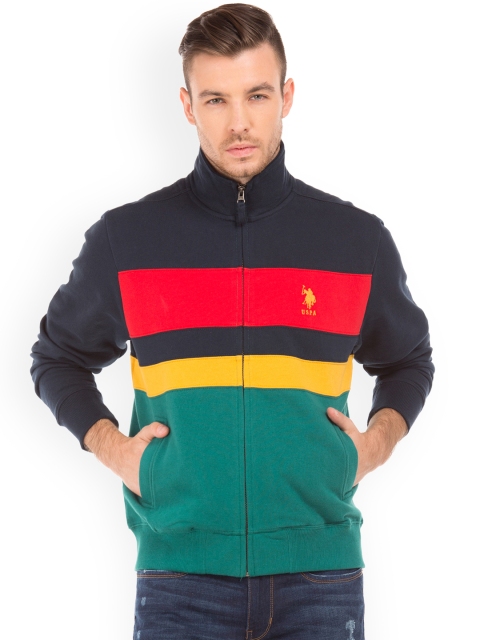 

U.S. Polo Assn. Men Navy Blue & Green Striped Sweatshirt