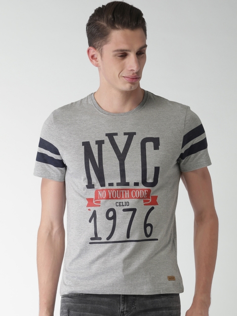 

Celio Men Grey Printed Round Neck T-shirt