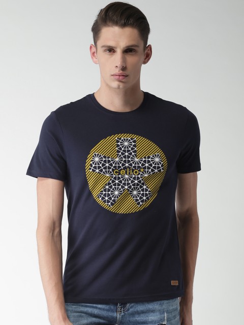 

Celio Men Navy Blue Printed Round Neck T-Shirt
