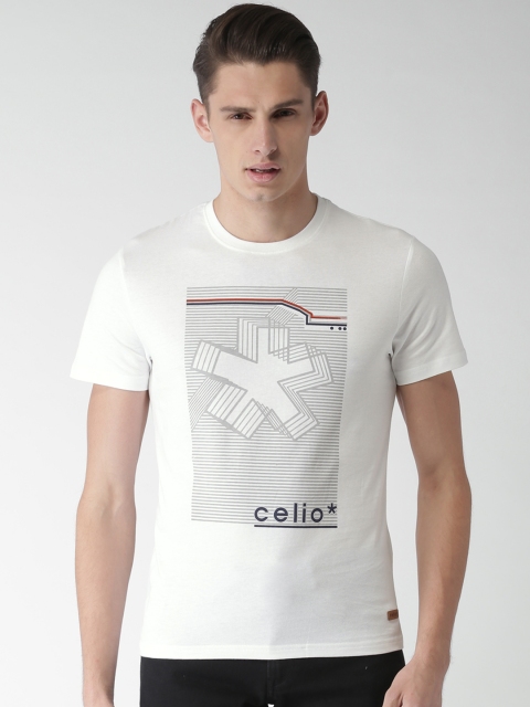 

Celio Men White Printed Round Neck T-shirt