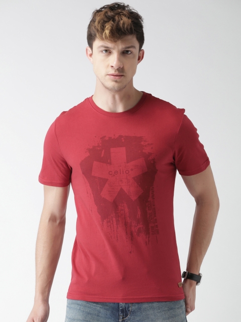 

Celio Men Red Printed Round Neck T-Shirt