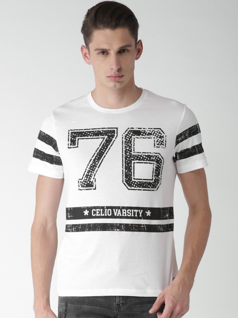 

Celio Men White Printed Round Neck T-shirt