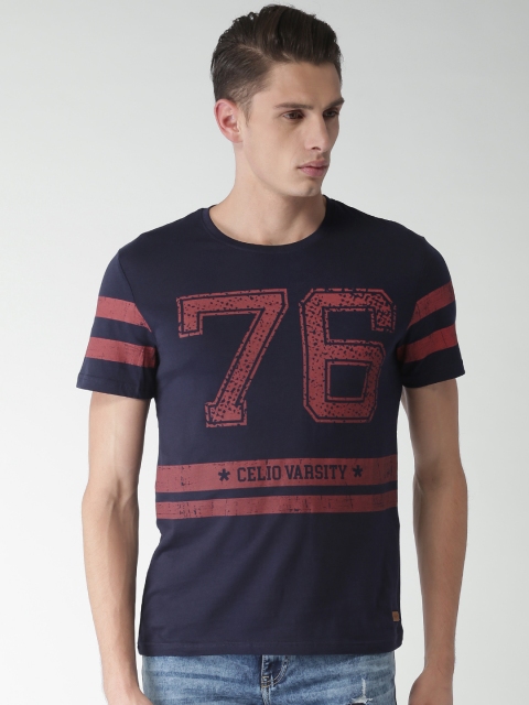 

Celio Men Navy Blue Printed Round Neck T-Shirt