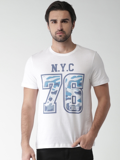 

Celio Men White Printed Round Neck T-Shirt