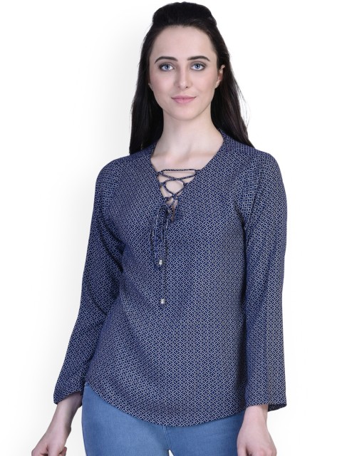 

Martini Women Navy & White Printed Top, Navy blue