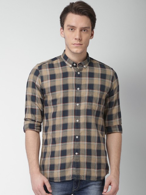 

Mast & Harbour Men Navy & Grey Regular Fit Checked Casual Shirt, Navy blue