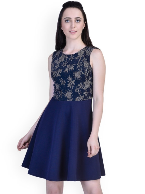 

Martini Women Navy Lace Detail Fit & Flare Dress, Navy blue