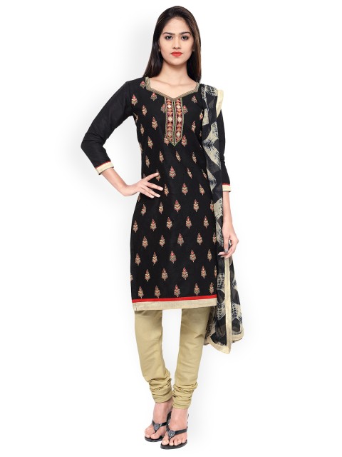 

Kvsfab Black & Beige Cotton Blend Unstitched Dress Material