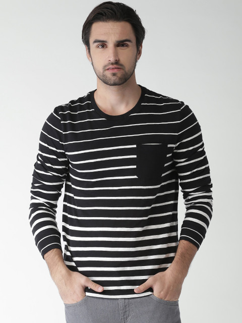 

Celio Men Black & White Striped Round Neck T-shirt