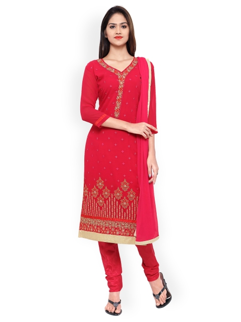 

Kvsfab Pink & Red Poly Georgette Unstitched Dress Material