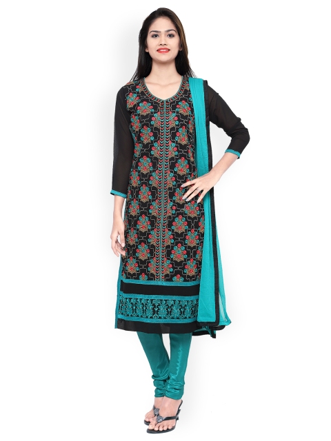 

Kvsfab Black & Turquoise Blue Poly Georgette Unstitched Dress Material