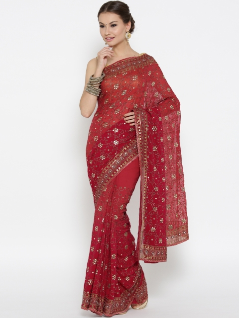 

Chhabra 555 Maroon Pure Georgette Embellished Saree