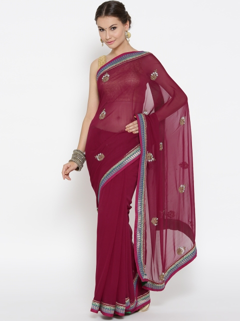 

Chhabra 555 Burgundy Pure Georgette Embellished Saree