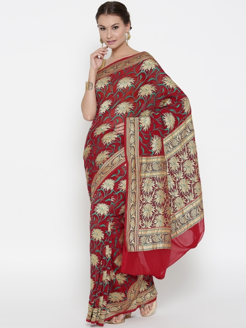 

Chhabra 555 Red & Beige Pure Georgette Woven Design Saree