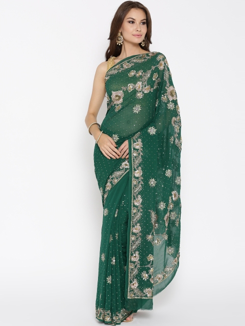 

Chhabra 555 Green Embellished Pure Georgette Saree