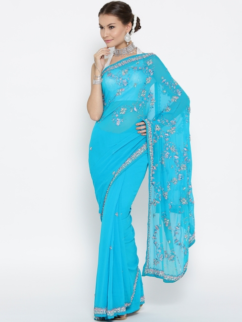 

Chhabra 555 Blue Embellished Pure Georgette Saree