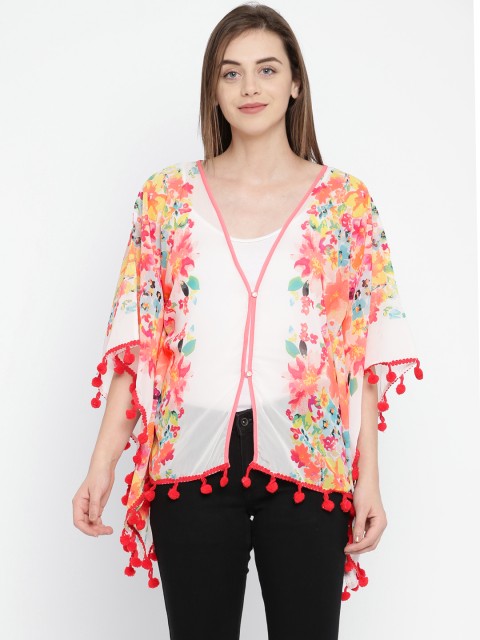 

The Kaftan Company Off-White & Coral Pink Printed Kaftan Top
