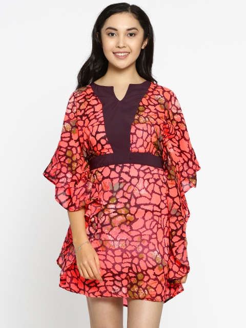 

The Kaftan Company Orange & Burgundy Printed Cover-Up Dress RW_VS_CAPRI08
