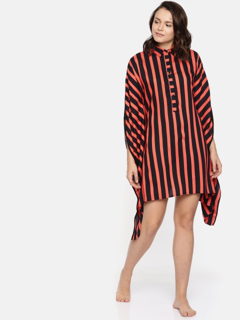 

The Kaftan Company Black & Orange Striped Sleep Shirt LW_VS_SEREIN03