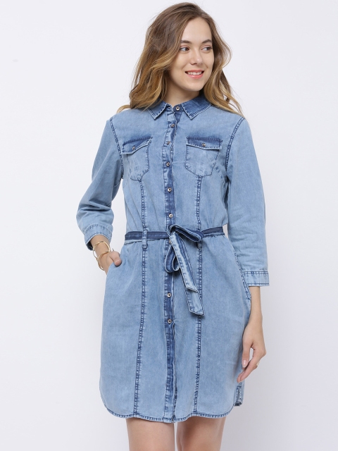 

Tokyo Talkies Women Blue Solid Shirt Dress