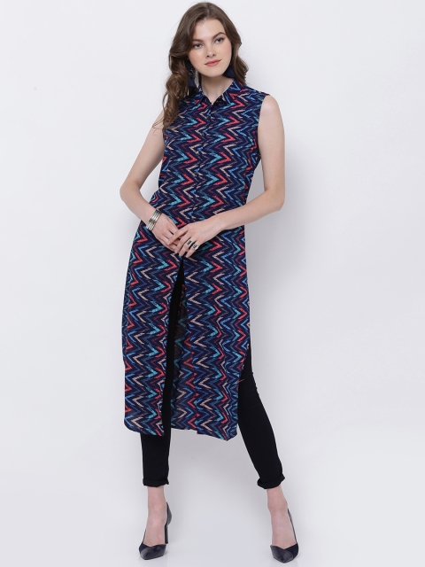 

Tokyo Talkies Navy Blue Printed Longline Tunic