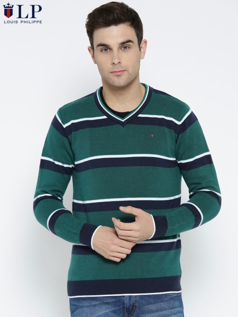 

Louis Philippe Sport Men Green & Navy Striped Pullover