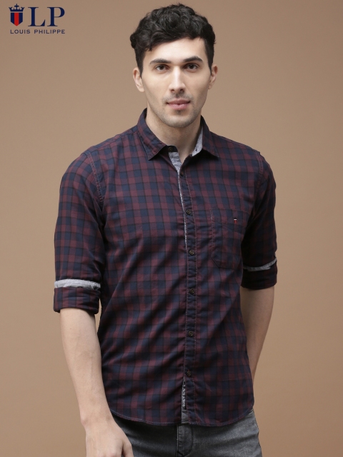 

Louis Philippe Sport Men Navy Blue & Maroon Union Slim Fit Checked Casual Shirt
