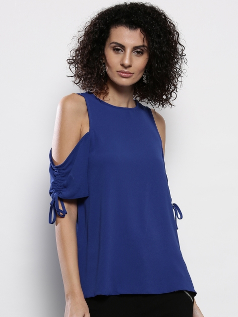 

DOROTHY PERKINS Women Blue Solid Cold Shoulder Top