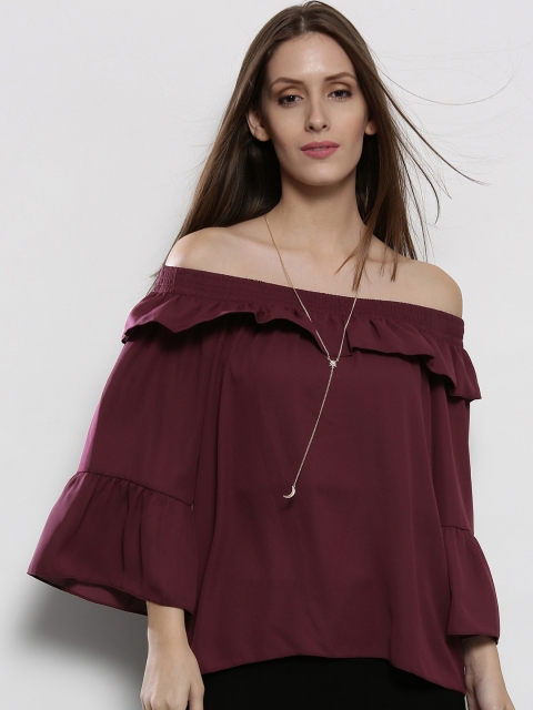 

DOROTHY PERKINS Women Burgundy Solid Bardot Top