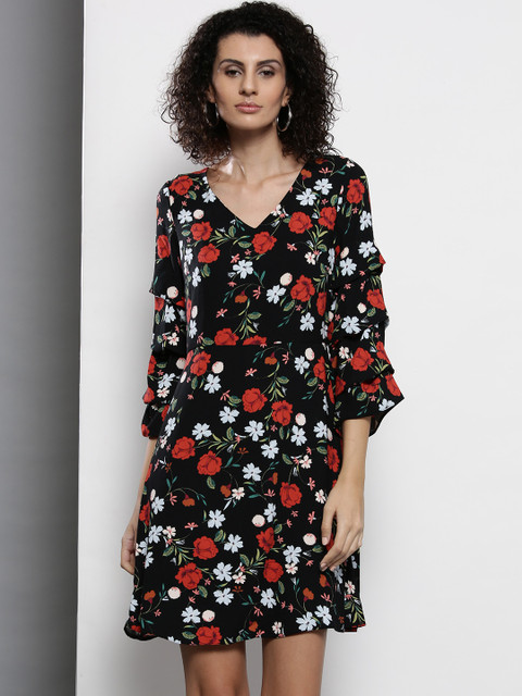 

DOROTHY PERKINS Women Black Floral Print Fit & Flare Dress