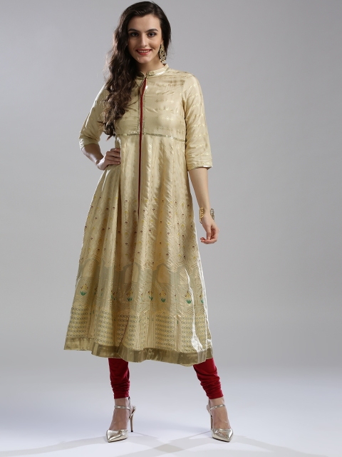 

W Women Beige Printed Anarkali Kurta