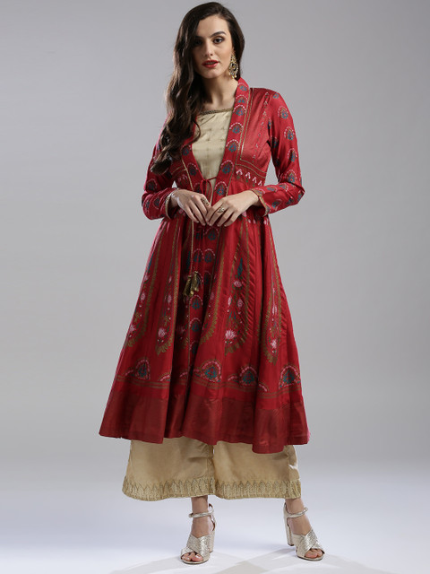 

W Women Red & Beige Printed Layered Anarkali Kurta