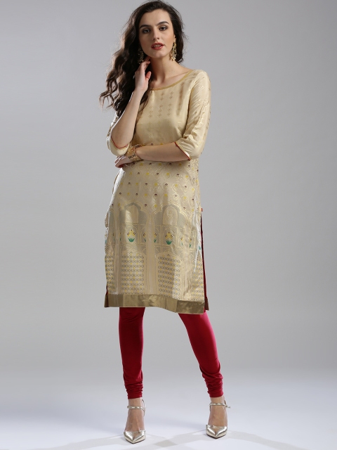 

W Women Beige Printed Straight Kurta