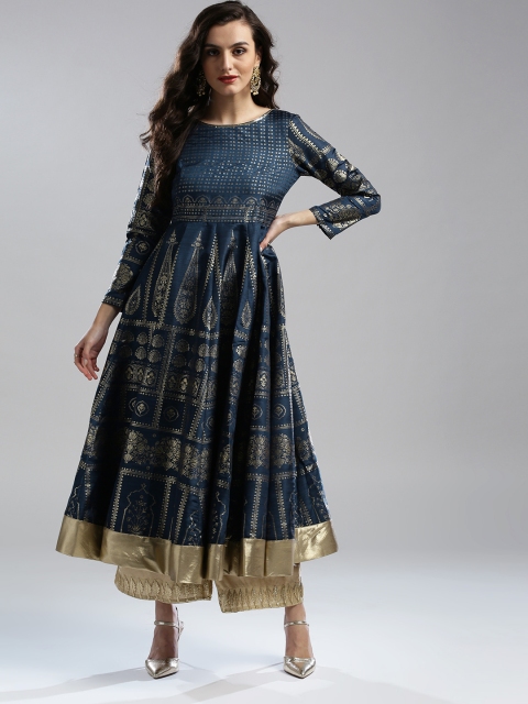 

W Women Navy Printed Anarkali Kurta, Navy blue