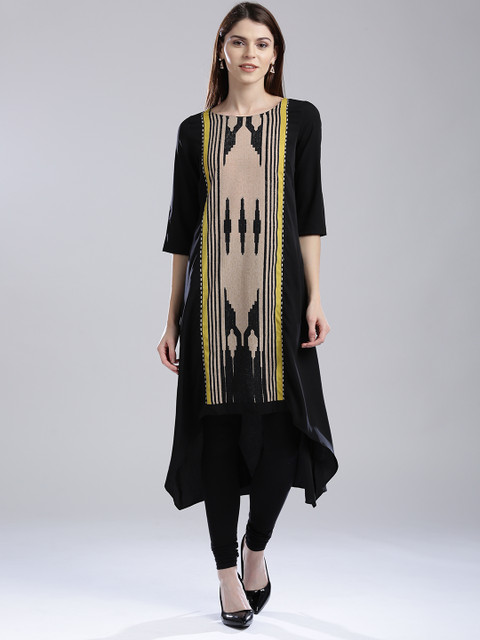 

W Women Black & Beige Printed High-Low A-Line Kurta