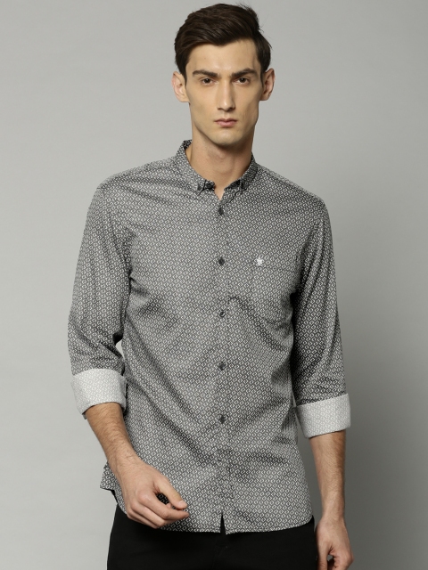 

French Connection Men Black & Grey Slim Fit Printed Casual Shirt