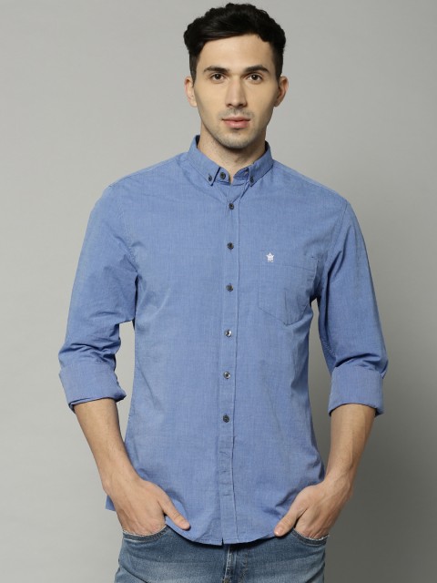 

French Connection Men Blue Slim Fit Solid Casual Shirt