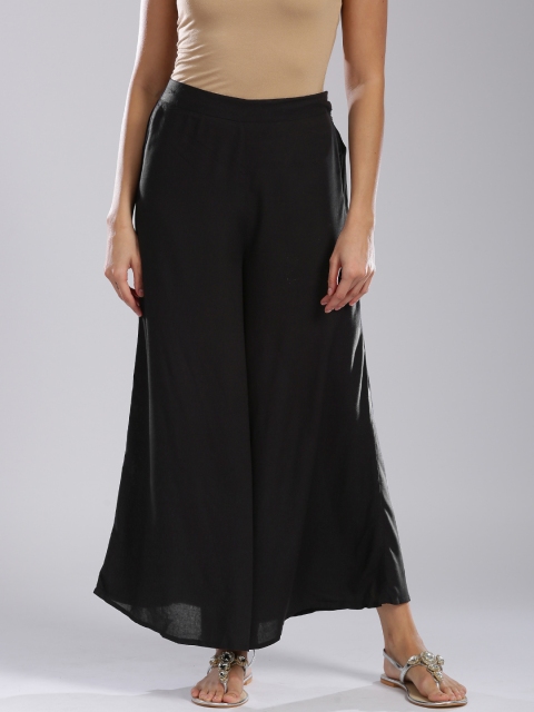 

W Women Black Solid Wide Leg Palazzos