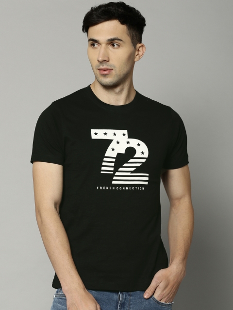 

French Connection Men Black Printed Round Neck T-shirt