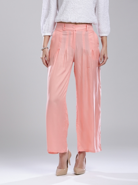 

W Women Peach-Coloured Wide Leg Solid Palazzos