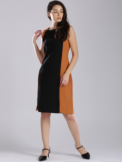 

W Women Black & Brown Colourblocked A-Line Dress