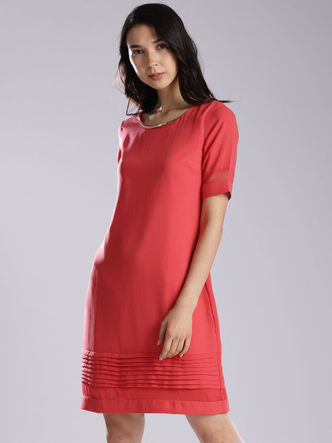 

W Women Coral Pink Solid Sheath Dress