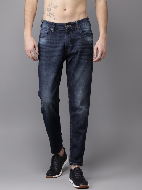 

HERE&NOW Men Blue Slim Tapered Fit Mid-Rise Clean Look Cropped Jeans