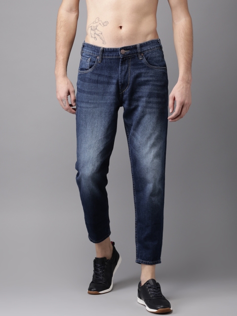 

HERE&NOW Men Blue Slim Tapered Fit Mid-Rise Clean Look Cropped Jeans