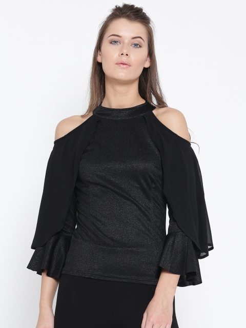 

Deal Jeans Women Black Solid Cold Shoulder Fitted Top